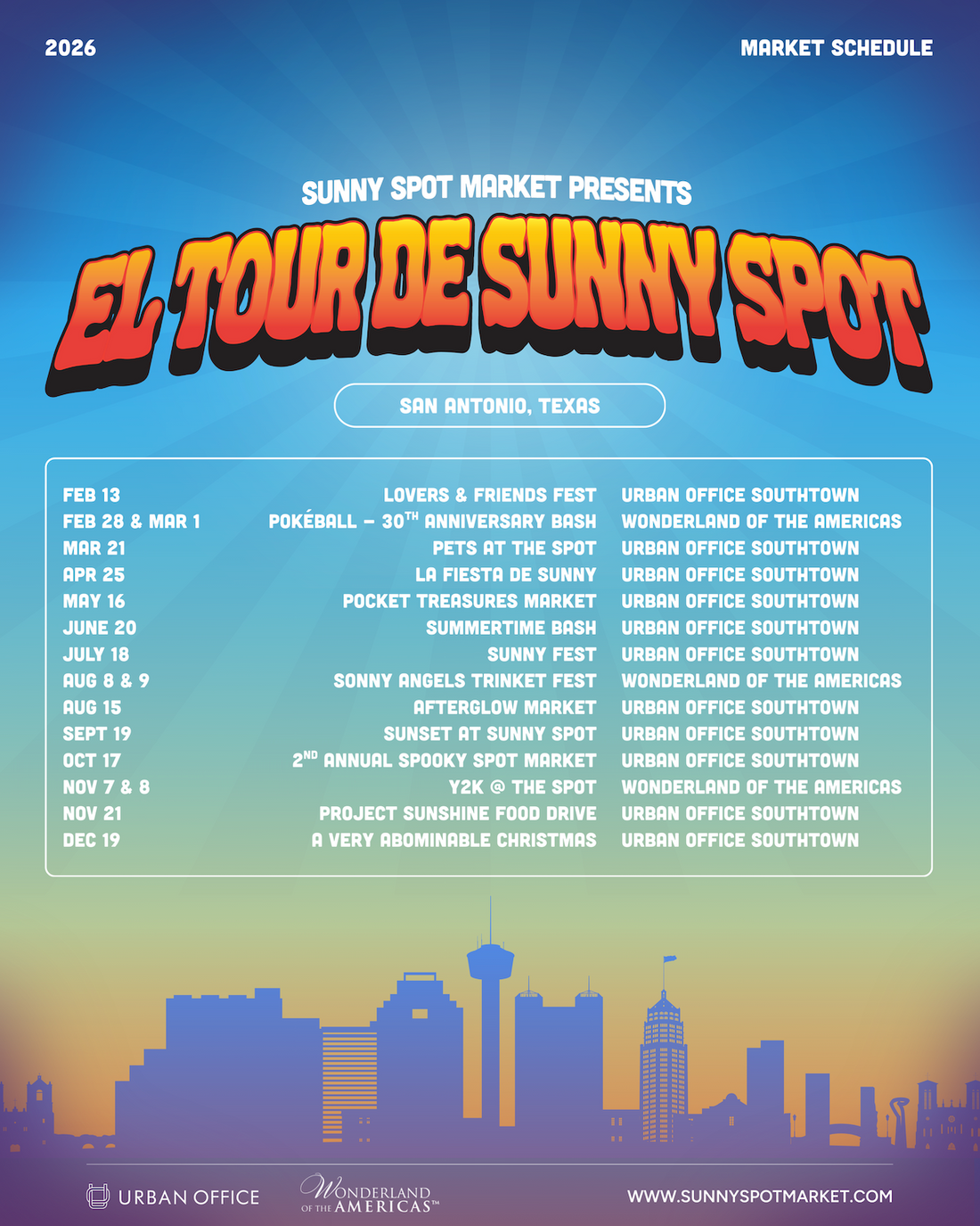 Sunny Spot Market 2026 official market schedule poster.